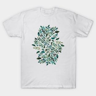Seasonal branches and berries -  teal and gold T-Shirt